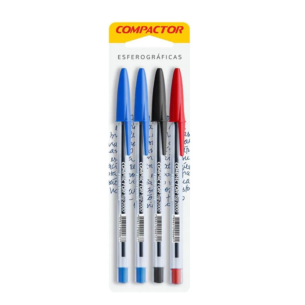 Caneta 1.0mm Com 4 Unidades - Top 2000 - Compactor
