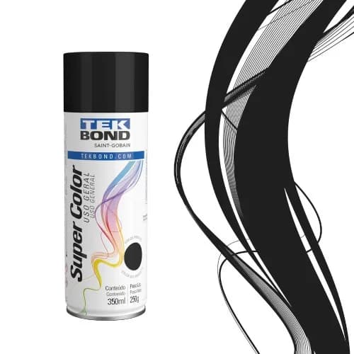 Tinta Spray 350ml - Preto Brilhante - Tekbond