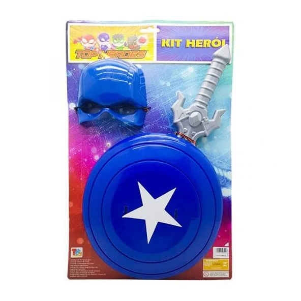 Kit Heroi - Mascara + Espada + Escudo - Azul