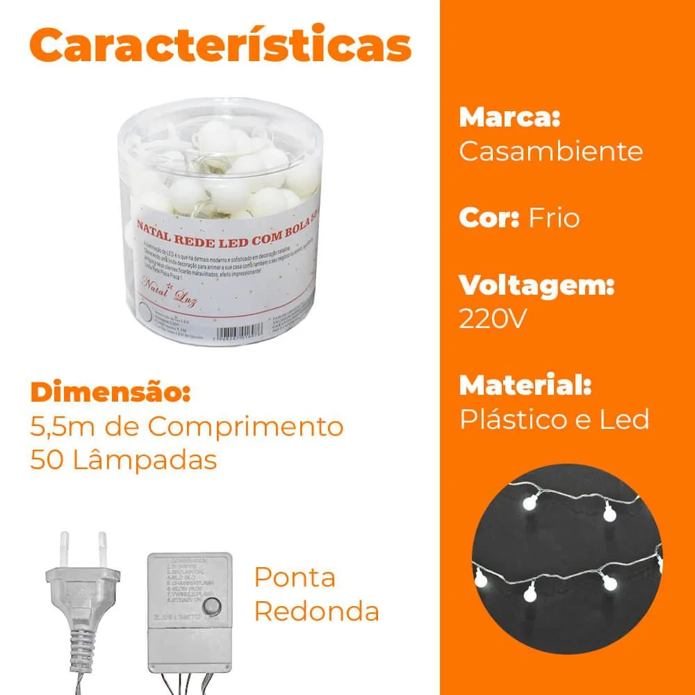 Pisca Led 50 Lampadas - 8 Funcoes - Pinha - Colorido