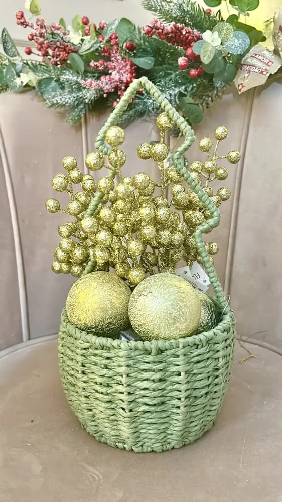 Cesta Decorativa Natalina - 100% Algodao