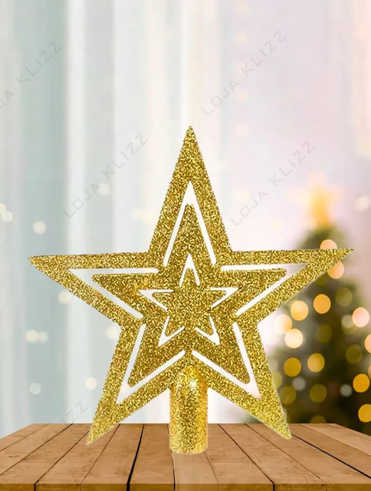 Enfeite Ponteira 18cm Com Glitter - Estrela Vazada