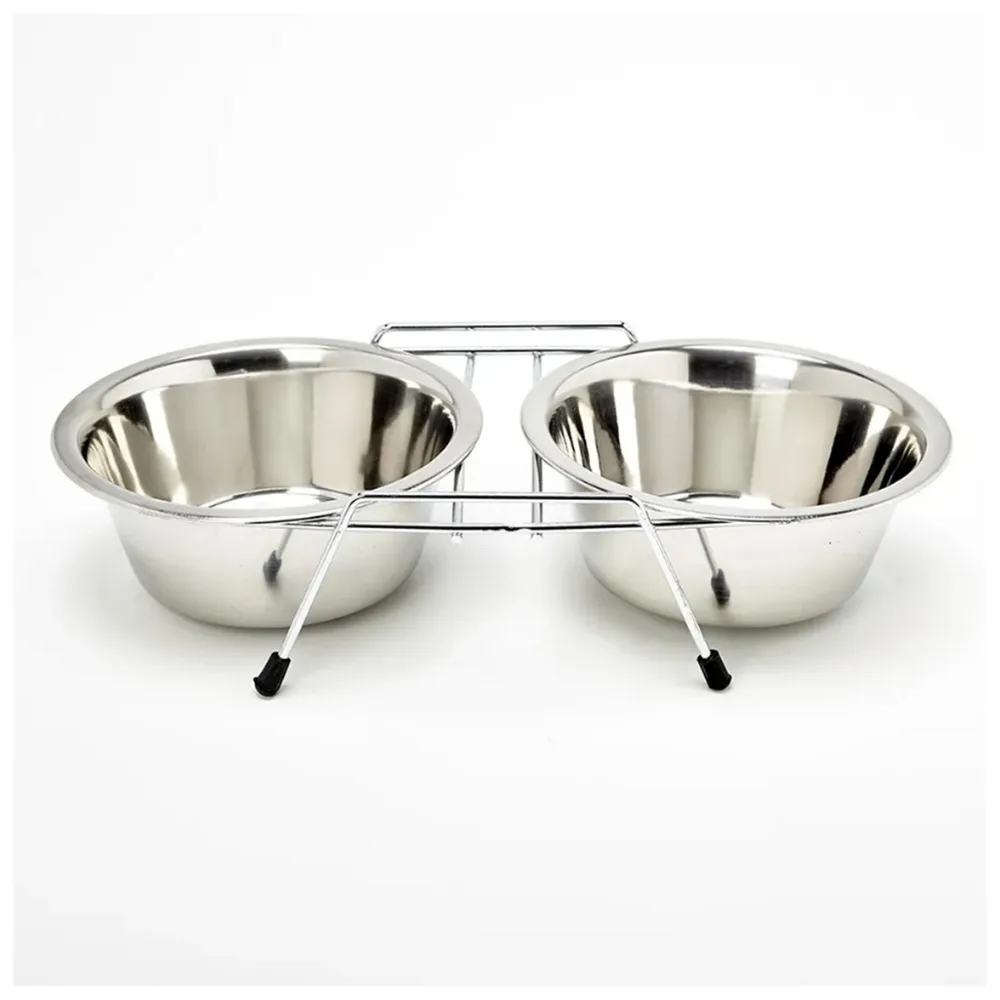Comedouro/bebedouro Duplo Inox Com Suporte